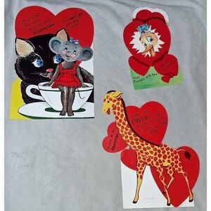 Vintage Mechanical Valentine's Cards Lot of 3 Mid-Century Movable Die Cut Unused